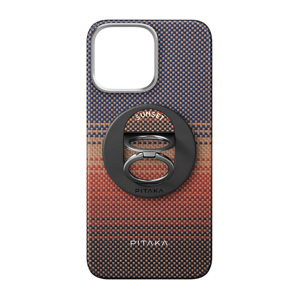 Pitaka Tactile Woven Sunset-Moonrise Serisi iPhone 16 Pro M-safe Şarj Özellikli Grip 3 Standlı Aramid Fiber Sunset Kılıf Pitaka Tactile Woven Sunset-Moonrise Serisi iPhone 16 Pro M-safe Şarj Özellikli Grip 3 Standlı Aramid Fiber Sunset Kılıf